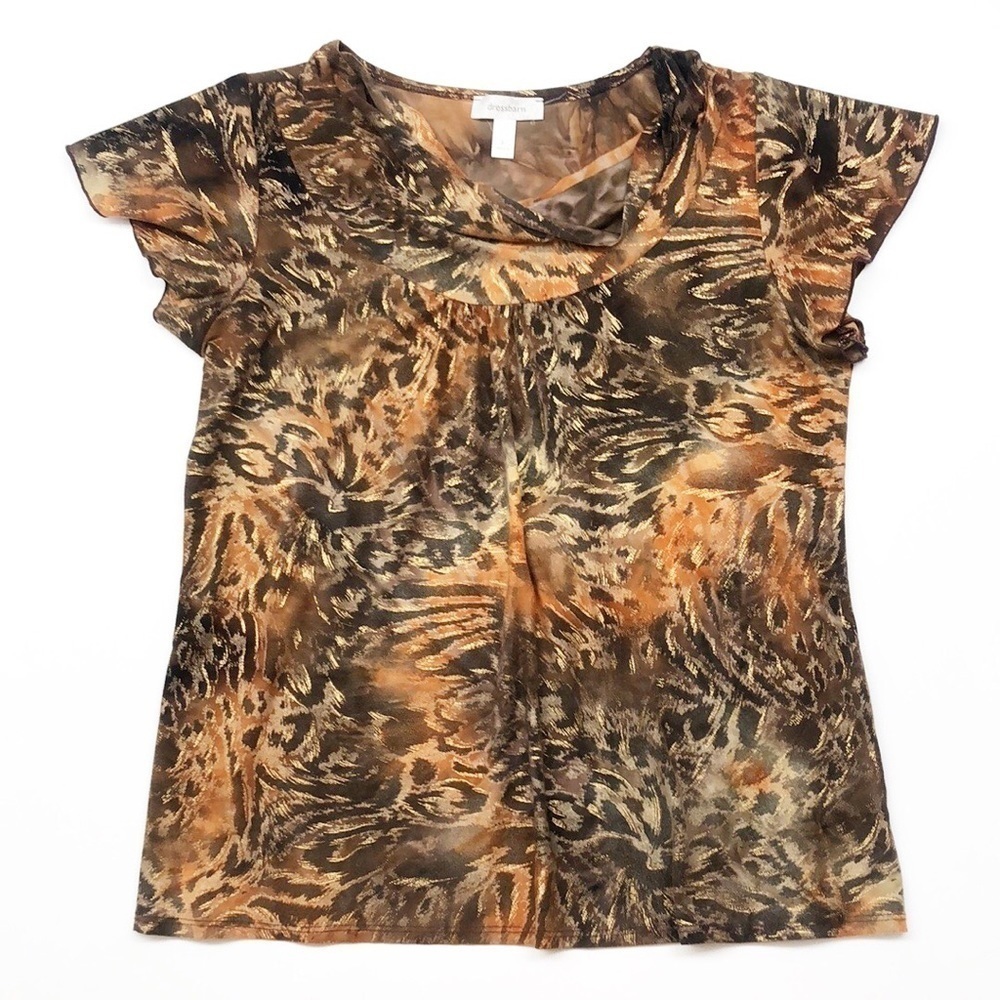Dress Barn brown/gold animal print foil top